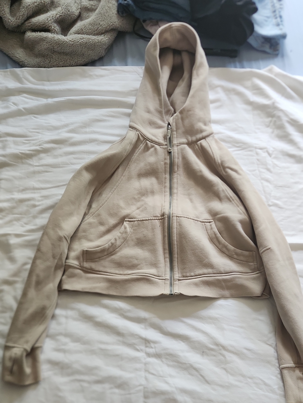 lululemon athletica Beige Cropped Zip Hoodie Jacket